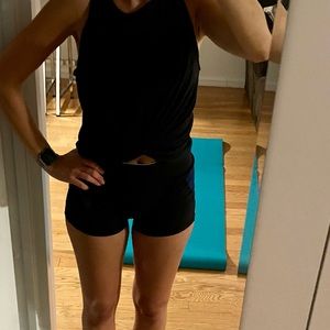 Black knotted high-low cotton tank